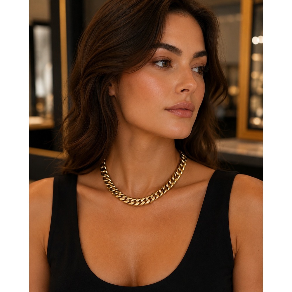 OTC Italy 18k BRZ Gold Plated Heavy Chunky Curb Link Collar Necklace 16" - Picture 2 of 11